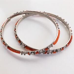 Vintage Silver Tone Ethnic Seed Bead Beaded Indian Layering Bangle Bracelets